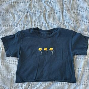 Navy Blue T-Shirt with Yellow Floral Design